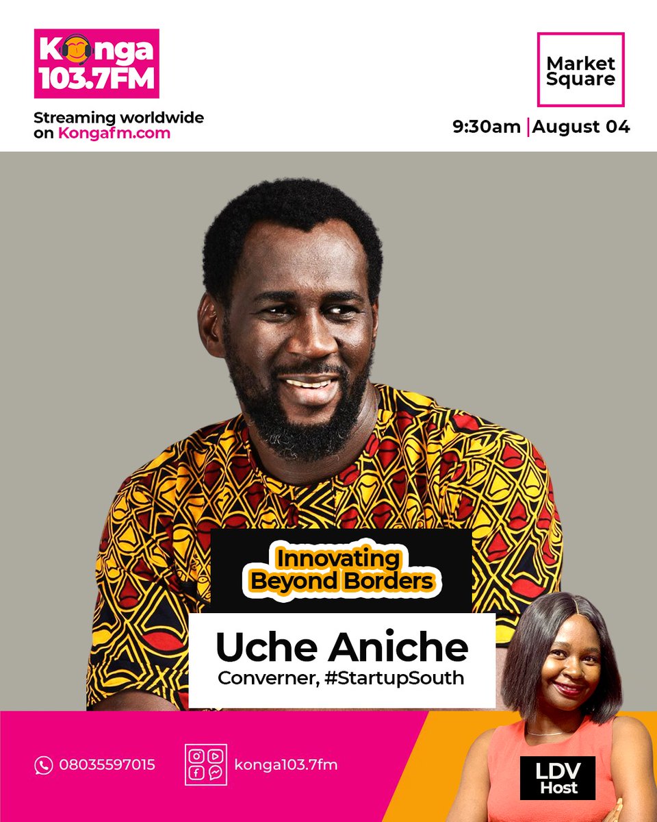 Uche (@havilah2) on Twitter photo Tomorrow at 9:30AM(WAT) I will speak with the amazing Lilian Duru-Victor on Konga 103.7FM. Stream on Kongafm.com. 
Later at 11am(WAT) I go live on my weekly show - LaunchLab on SaveALife 98.1FM. Stream SaveALife FM App 
DM to leverage #StartupSouthX as a brand Tomorrow at 9:30AM(WAT) I will speak with the amazing Lilian Duru-Victor on Konga 103.7FM. Stream on Kongafm.com. 
Later at 11am(WAT) I go live on my weekly show - LaunchLab on SaveALife 98.1FM. Stream SaveALife FM App 
DM to leverage #StartupSouthX as a brand