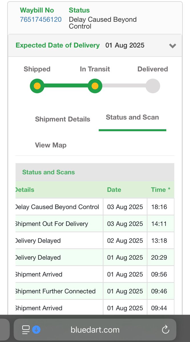mbvijaykumar's tweet photo. @ApolloPharmacy @MedPlusIndia @BlueDart_ Shipment in same area for 2 days and not delivered … 2pm out for delivery and the next update at 6pm is delayed without reason . https://t.co/AmQRu0LMKX