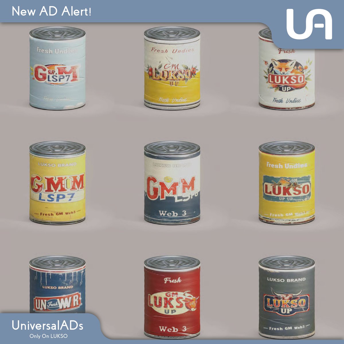 Universal Ads (@universalads_) on Twitter photo 🚀 New AD Alert!
Big thanks to <a href="/UnderwearNft/">“UNDERWEAR”</a> for choosing Universal Ads to showcase the iconic UNWR-TIN-CANS collection! 🥫✨
Explore the collection:
universal.page/collections/lu…
Dont forget to claim your rewards for hosting !
profile.link/universalads@e… 🚀 New AD Alert!
Big thanks to <a href="/UnderwearNft/">“UNDERWEAR”</a> for choosing Universal Ads to showcase the iconic UNWR-TIN-CANS collection! 🥫✨
Explore the collection:
universal.page/collections/lu…
Dont forget to claim your rewards for hosting !
profile.link/universalads@e…