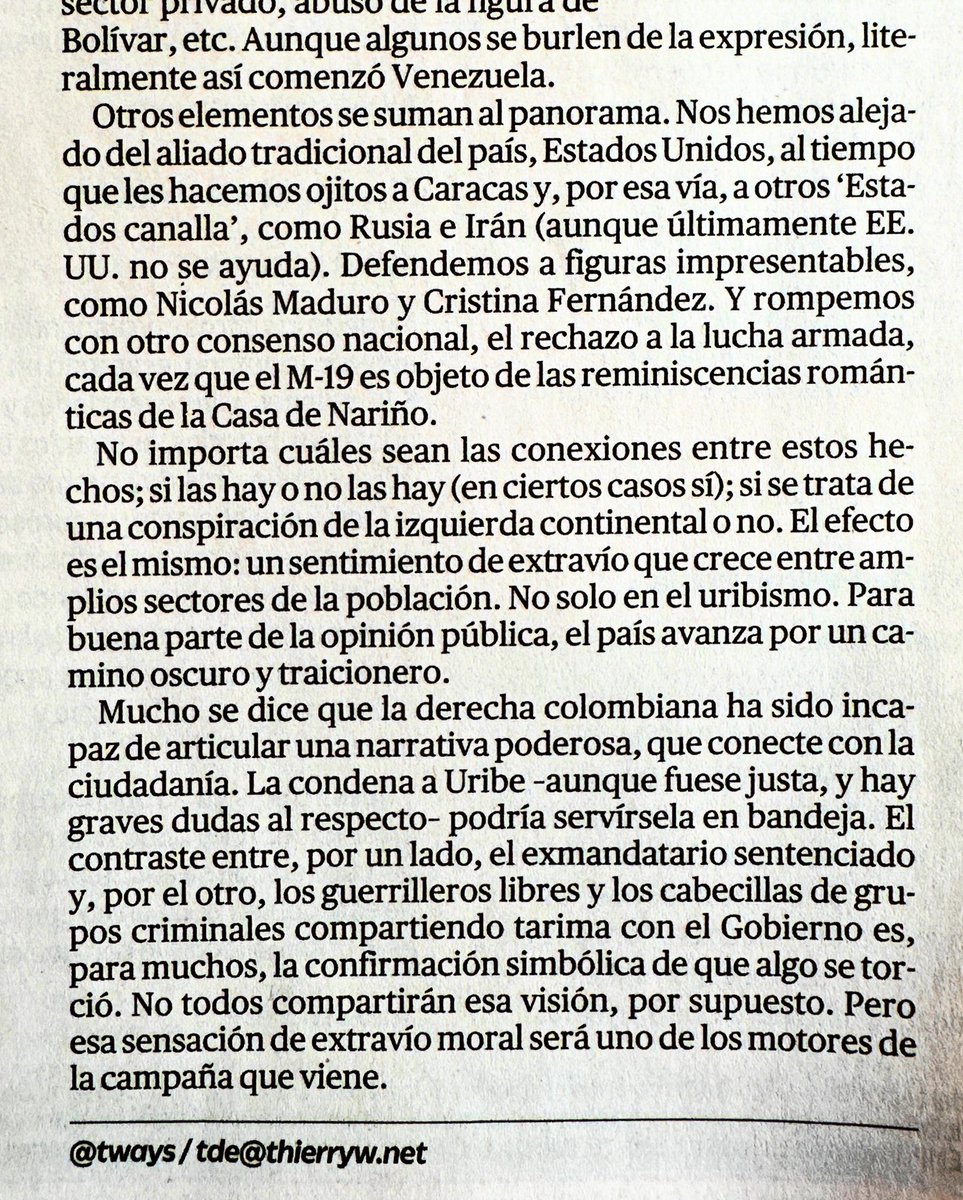 Excelente Columna de <a href="/tways/">Thierry Ways</a> para quienes no pueden leerla en la web