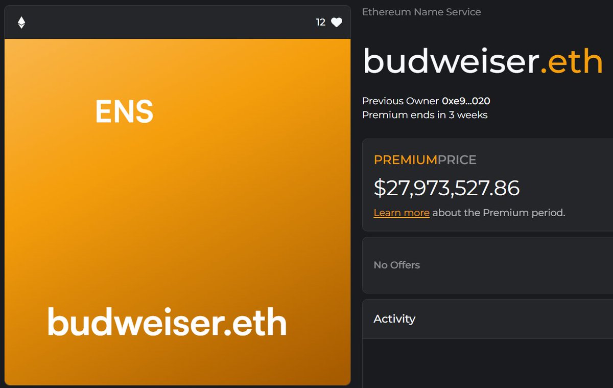 Budweiser.eth just hit premium 👀

Great opportunity to add it to your previous beer.eth purchase <a href="/budweiserusa/">Budweiser</a>  🔥