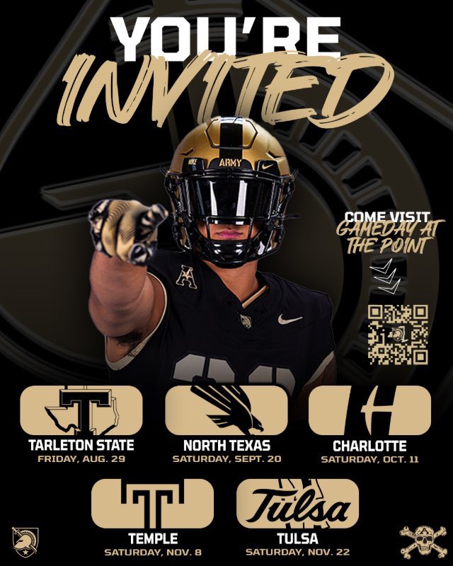 Cam Huebner 2027 (@cameronchuebner) on Twitter photo Very excited for the game day invite <a href="/ArmyWP_Football/">Army Football</a> .
I look forward to visiting West Point. #GoArmy
<a href="/Coach_Franke/">Josh Franke</a> <a href="/shafferdb/">Coach Dan Shaffer</a> Very excited for the game day invite <a href="/ArmyWP_Football/">Army Football</a> .
I look forward to visiting West Point. #GoArmy
<a href="/Coach_Franke/">Josh Franke</a> <a href="/shafferdb/">Coach Dan Shaffer</a>