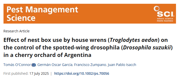 Un trabajito lindo que salió en #PestManagementScience. Fruto de un convenio entre la FCEyN-UNMdP y un productor local de cerezas! #agroecología #agroecology #birds 

doi.org/10.1002/ps.700…