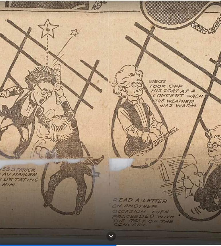 📰🎼Noticias particulares: durante su estancia en Nueva York como director de la Filarmónica en 1910, Gustav Mahler es golpeado con una partitura por el pianista Joseph Weiss al estar en desacuerdo por las indicaciones de Mahler sobre el Concierto para piano de Schumann.