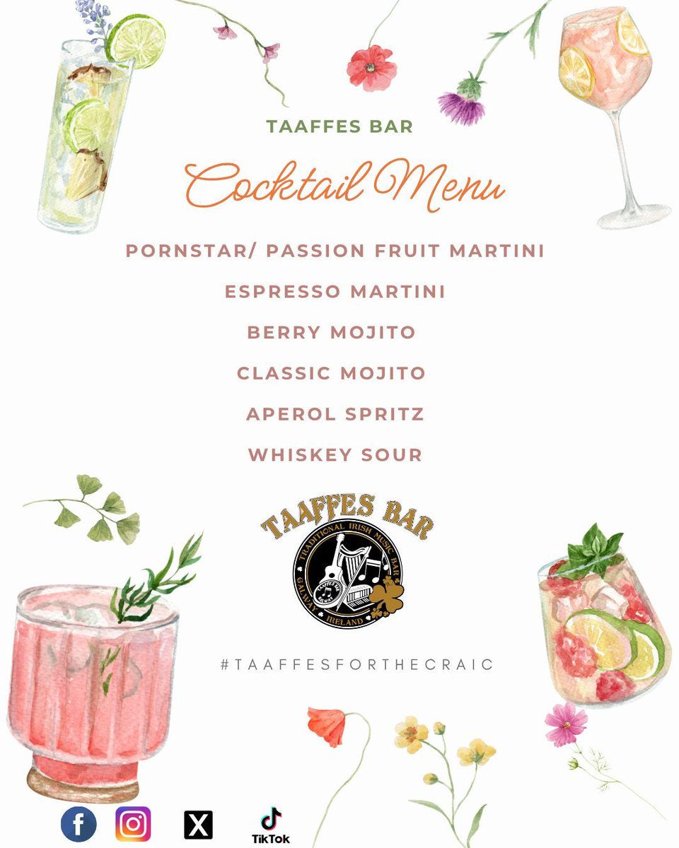 Cocktail season. Summer season. Same thing really. 🌞 

Our brand new cocktail menu is here and it’s full of sunshine in a glass.

Come try something new or stick to your favourite-either way, we’ll shake it up right.

#taaffesforthecraic #happybankholiday