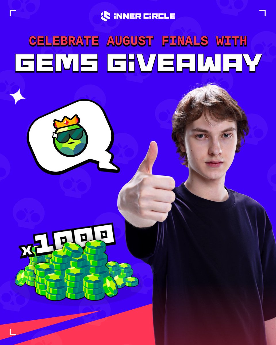 Inner Circle Brawl Stars (@incircle_bs) on Twitter photo To celebrate our qualification for the August finals, weโre giving away 1,000 gems!
To participate:
โ
Follow <a href="/innercircle/">InnerCircle</a>
โ
Comment below which team you want us to face in the finals
Weโll randomly pick three winners to receive 360 gems each next Wednesday. Good luck! To celebrate our qualification for the August finals, weโre giving away 1,000 gems!
To participate:
โ
Follow <a href="/innercircle/">InnerCircle</a>
โ
Comment below which team you want us to face in the finals
Weโll randomly pick three winners to receive 360 gems each next Wednesday. Good luck!