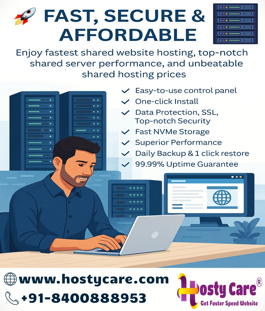 hostycare's tweet image. 🚀 Fast. Secure. Affordable.

All at unbeatable prices! 💸

🌐 Start now: hostycare.com
📞 Call us: +91-8400888953

✨ Host smarter with HostyCare!

#WebHosting #SharedHosting #HostyCare #BestHostingIndia #SecureHosting #AffordableHosting #FastWebHosting #WebsiteSpeed