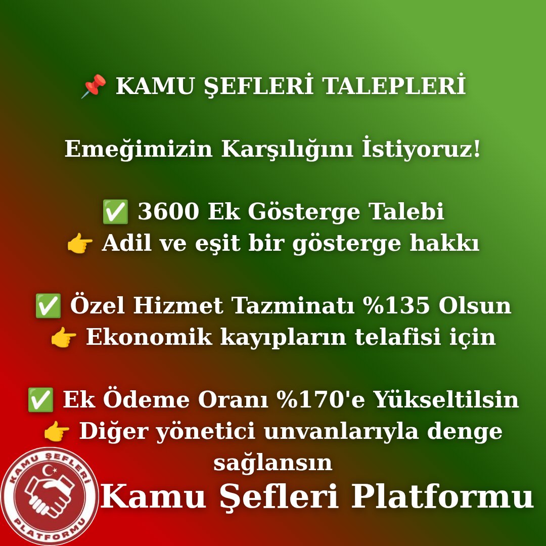 Ahmet ERSAN (@ahmet__ersan) on Twitter photo ⚖️ Adalet sadece sözde kalmamalı!
#KamuŞefleri ne :
✔️ 3600 Ek Gösterge
✔️ %135 ÖHT
✔️ %170 Ek Ödeme
verilmeden adalet sağlanamaz!
<a href="/RTErdogan/">Recep Tayyip Erdoğan</a> <a href="/isikhanvedat/">Prof. Dr. Vedat Işıkhan</a> <a href="/Akparti/">AK Parti</a> <a href="/memetsimsek/">Mehmet Simsek</a> <a href="/MHP_Bilgi/">MHP</a> <a href="/erkanakcay45/">Erkan Akçay</a> <a href="/MhpTbmmGrubu/">MHP TBMM Grubu #MHP</a> <a href="/MemurSenKonf/">Memur-Sen</a> <a href="/Kamu_Sen/">Türkiye Kamu-Sen</a> <a href="/_aliyalcin_/">Ali YALÇIN</a> <a href="/OnderKahveci/">Önder Kahveci</a> ⚖️ Adalet sadece sözde kalmamalı!
#KamuŞefleri ne :
✔️ 3600 Ek Gösterge
✔️ %135 ÖHT
✔️ %170 Ek Ödeme
verilmeden adalet sağlanamaz!
<a href="/RTErdogan/">Recep Tayyip Erdoğan</a> <a href="/isikhanvedat/">Prof. Dr. Vedat Işıkhan</a> <a href="/Akparti/">AK Parti</a> <a href="/memetsimsek/">Mehmet Simsek</a> <a href="/MHP_Bilgi/">MHP</a> <a href="/erkanakcay45/">Erkan Akçay</a> <a href="/MhpTbmmGrubu/">MHP TBMM Grubu #MHP</a> <a href="/MemurSenKonf/">Memur-Sen</a> <a href="/Kamu_Sen/">Türkiye Kamu-Sen</a> <a href="/_aliyalcin_/">Ali YALÇIN</a> <a href="/OnderKahveci/">Önder Kahveci</a>