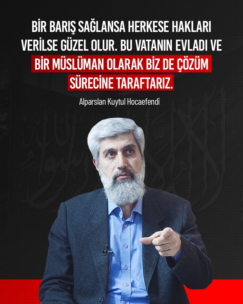 Bir barış sağlansa herkese hakları verilse güzel olur. Bu vatanın evladı ve bir Müslüman olarak biz de çözüm sürecine taraftarız.

AlparslanHocaya Alçakİftira