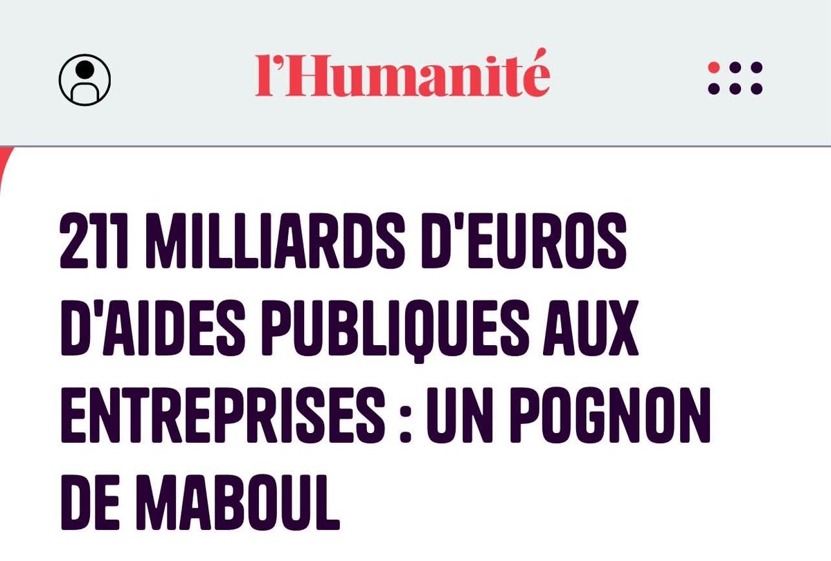 🔴 Le journal L'Humanité a bénéficié d'aides de l’Etat pour un montant total de 6.582.480 euros , soit environ 0,70€  au numéro…C’est une entreprise privée sous perfusion qui hurle dans ses colonnes contre les aides d’Etat aux entreprises. Schizophrénie ?