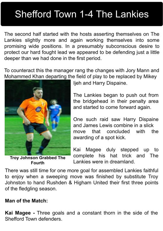 Shefford Town &amp; Campton 1-4 The Lankies  

Match Report.