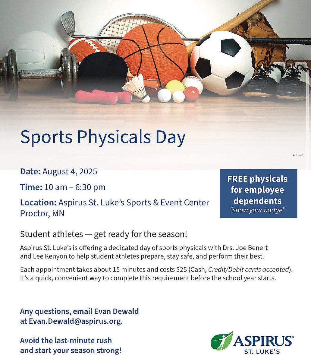 Reminder - you must have a current physical uploaded and registered to try out/practice compete in a fall sport!  Great opportunity to get your physical on Monday the 4th!