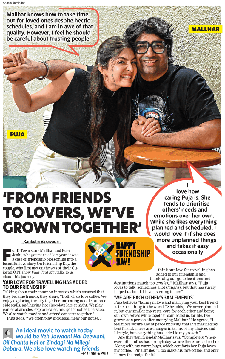 On #FriendshipDay, <a href="/MalharThakar/">Malhar Thakar</a> and #PujaJoshi talk about how their friendship blossomed into love and more.

Read: tinyurl.com/mvw6s3rp