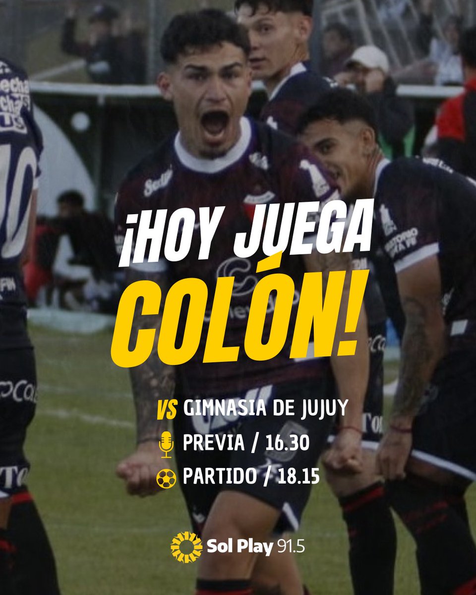 🔴⚫️ ¡HOY JUEGA COLÓN!

Y lo vivís por solplay915.com.ar

🎙️Relata <a href="/JuanchiOldani/">Juanchi Oldani</a> 
🎙️Comenta Eduardo Rodríguez
🎙️Aportes periodísticos: <a href="/quiquecruzh/">Enrique Cruz</a>  desde Jujuy
🎙️Vestuarios: <a href="/BrianWB10/">Brian Borra</a> 

#colón #gimnasiadejujuy #SolPlay915