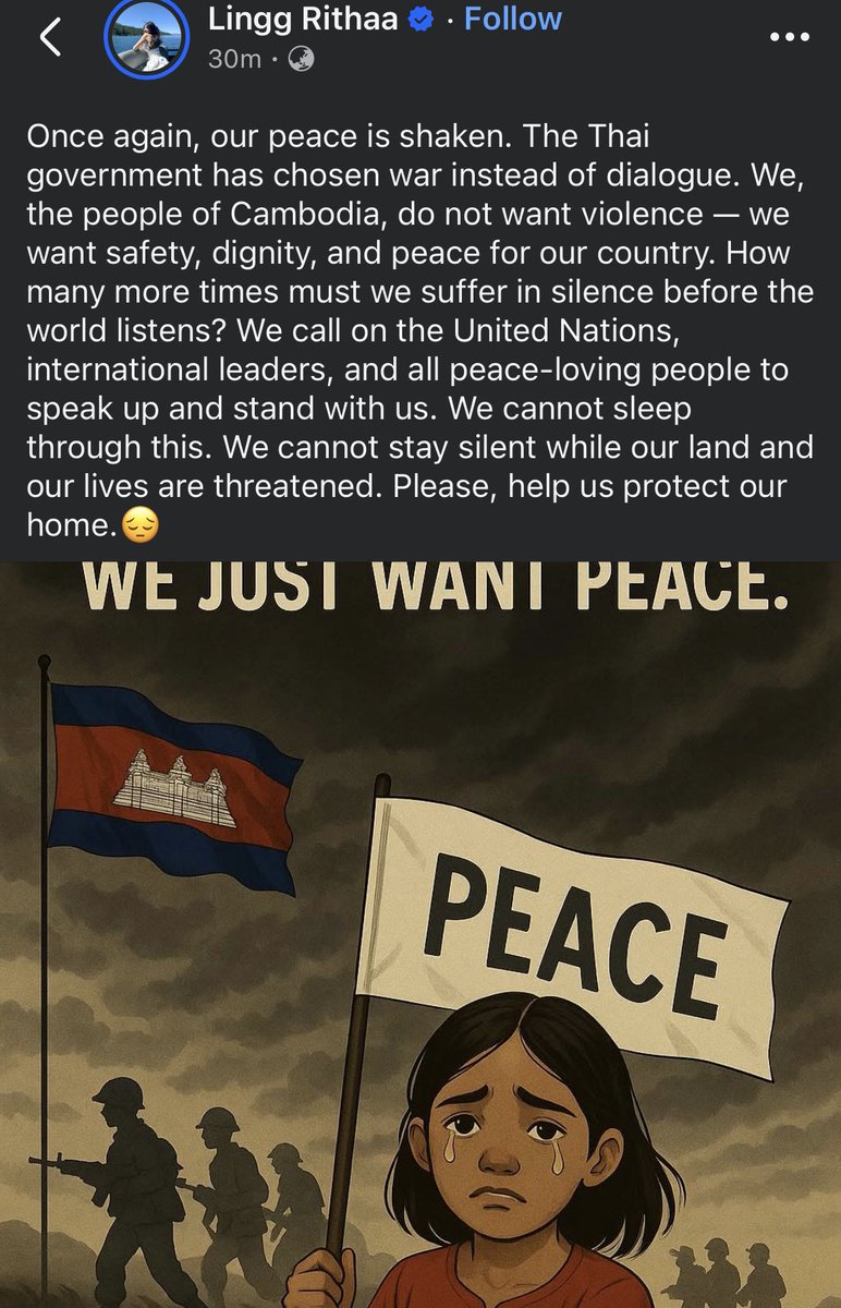 We don’t want war.
We just want peace.

RESPECT CEASEFIRE AGREEMENT
#CambodiaNeedPeace