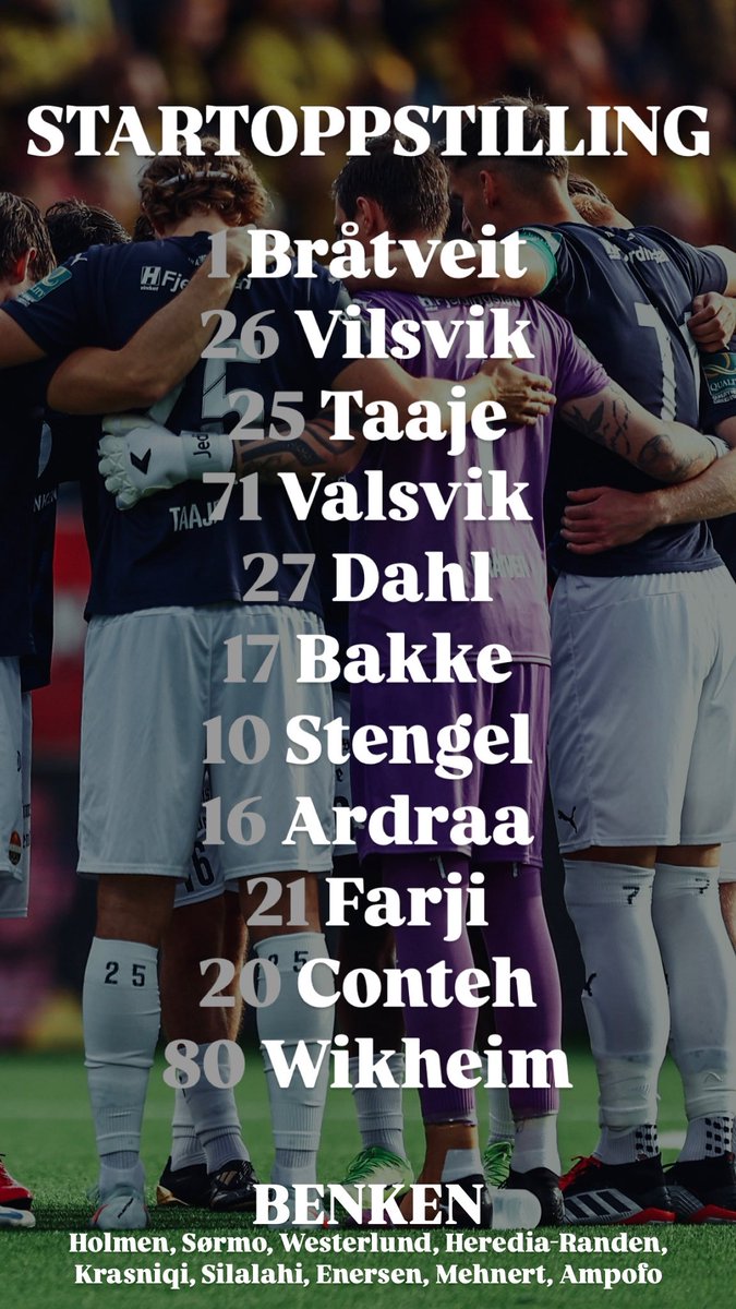 Her er laget som starter mot Haugesund!

Sendestart 16:45 på TV 2 Play 📺
Kampstart 17:00 💪🏼