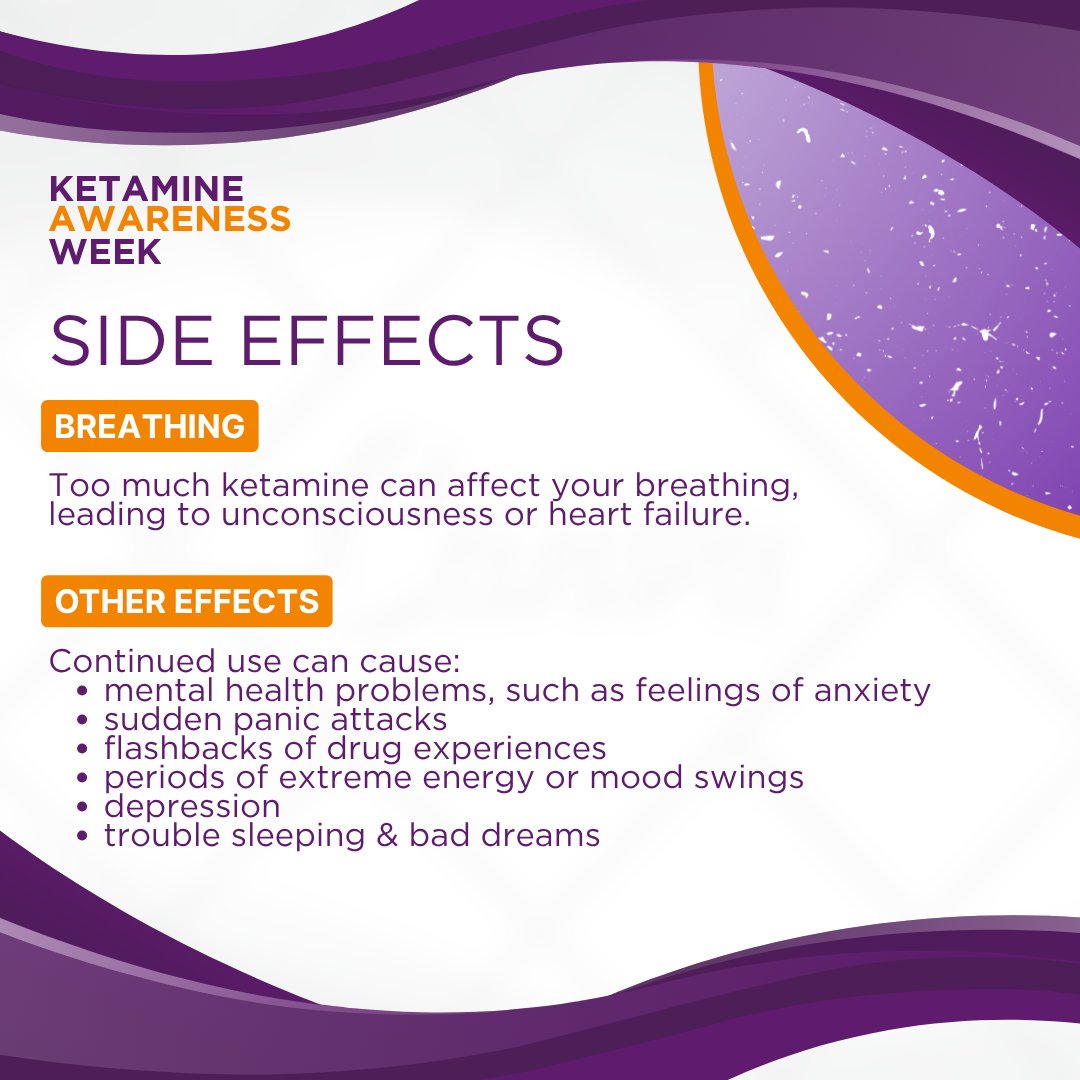 Using ketamine can have a variety of different side effects. Find out more! 

If you are finding that your ketamine use is becoming more consistent and you are concerned, reach out to us! We are here to help. 

 #KetamineAwareness #HarmReduction