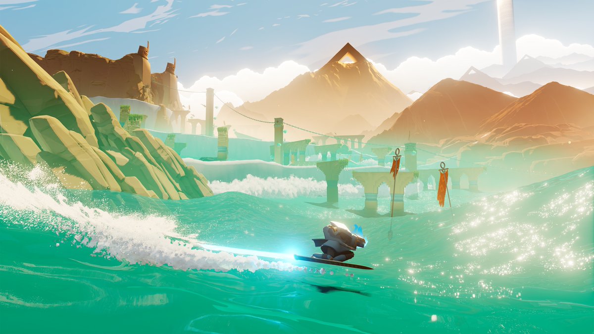 GiantSquidology's tweet image. Get ready to surf across glistening emerald waters and uncover stunning secrets with your hoversword.

🏄 Sword of the Sea launches on August 19!