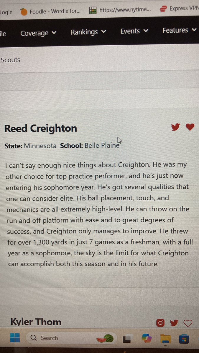 Reed Creighton (@reed_creighton) on Twitter photo Thank you <a href="/MNFBSpotlight/">MNFootballSpotlight</a> for the write up from last Monday’s session with <a href="/612Qs/">612 Quarterbacks</a>.
<a href="/bptigerfb/">Belle Plaine Football</a> <a href="/PrepRedzoneMN/">Prep Redzone Minnesota</a> <a href="/IsaacFruechte14/">Isaac Fruechte</a> <a href="/JoeBeschorner/">Joe Beschorner</a> <a href="/CoachBolte/">Brent Bolte</a> <a href="/CoachSchlichte/">Ryan Schlichte</a> <a href="/CoachEidsness/">Eric Eidsness</a> Thank you <a href="/MNFBSpotlight/">MNFootballSpotlight</a> for the write up from last Monday’s session with <a href="/612Qs/">612 Quarterbacks</a>.
<a href="/bptigerfb/">Belle Plaine Football</a> <a href="/PrepRedzoneMN/">Prep Redzone Minnesota</a> <a href="/IsaacFruechte14/">Isaac Fruechte</a> <a href="/JoeBeschorner/">Joe Beschorner</a> <a href="/CoachBolte/">Brent Bolte</a> <a href="/CoachSchlichte/">Ryan Schlichte</a> <a href="/CoachEidsness/">Eric Eidsness</a>