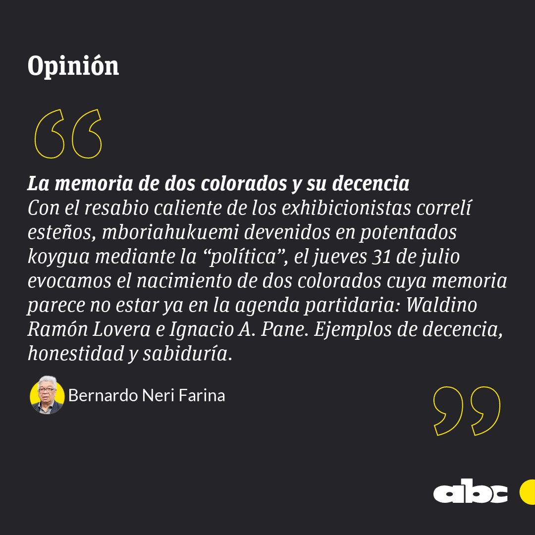 #OpiniónABC | "La memoria de dos colorados y su decencia", por <a href="/BernardoFarina/">Bernardo Neri Farina</a>. 

Leé más: abc.com.py/opinion/2025/0…

🔴Canal de WhatsApp: whatsapp.com/channel/0029Va…