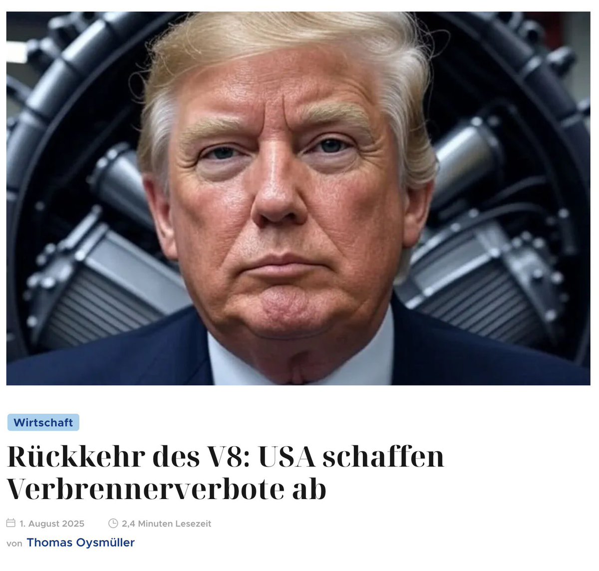 die große Renaissance der Verbrennung
⛽️ Benzin is back!

🛢 Sie haben es versucht.
Mit Zwang, mit Lügen, mit CO₂-Zertifikaten, mit Klimaangst, mit Greta, mit künstlicher Verknappung, mit Moralkeulen.

Und jetzt?

🔥 Der V8 kehrt zurück.
🚗 Toyota-Chef verkündet: Sportwagen