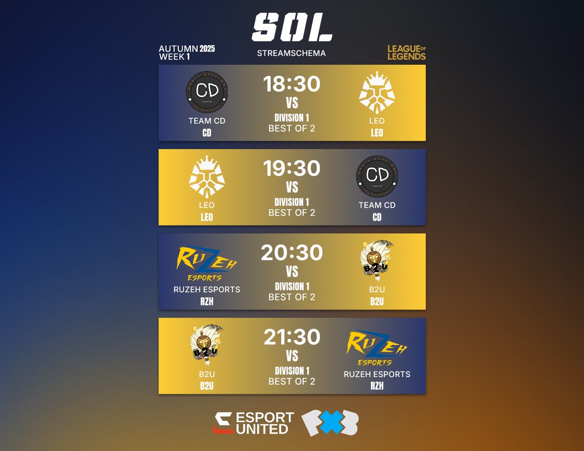 Svenska Onlineligan (@onlineligan) on Twitter photo 📢 SOL LoL Autumn 2025 | Streamschema Div 1 🚨
SOL ÄR TILLBAKA!
Första omgången i Division 1 är här!🔥
Nu börjar jakten på toppen.
🎙 <a href="/ZzleeperJR/">Filip "Zzleeper" Rosenquist</a> & <a href="/_Pidde_/">Pidde</a>
⏰ 18:15 👇
📺 twitch.tv/svenskaonlinel…
<a href="/NLClol/">Arozzi NLC</a> | <a href="/LoLUKN/">League of Legends // UK, IE & Nordics</a> | #SOLS11 📢 SOL LoL Autumn 2025 | Streamschema Div 1 🚨
SOL ÄR TILLBAKA!
Första omgången i Division 1 är här!🔥
Nu börjar jakten på toppen.
🎙 <a href="/ZzleeperJR/">Filip "Zzleeper" Rosenquist</a> & <a href="/_Pidde_/">Pidde</a>
⏰ 18:15 👇
📺 twitch.tv/svenskaonlinel…
<a href="/NLClol/">Arozzi NLC</a> | <a href="/LoLUKN/">League of Legends // UK, IE & Nordics</a> | #SOLS11