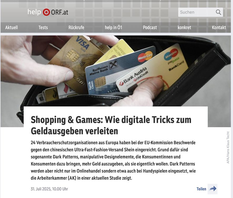 ... „Dark Patterns nutzen einfach unsere psychologische Schwächen aus. Wenn ich vorab darüber informiert bin, weiß ich zumindest, worauf ich mich da einlasse“, so Informatiker Schrittwieser von der Universität Wien...  (buff.ly/S6qzmcN)
