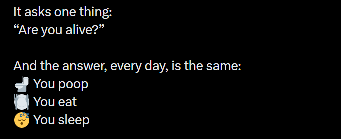 你觉不觉得，新的POS，改成Proof of Sleep会非常好。

我们回想一下Pos（shit）的初衷。

我认为有两点。

1. 反抗AI泛滥，强调人类的真实性。

2. 反抗审查与冰冷的系统，质疑身份验证的“标准化”

而现在，我不知道从哪里听说 memex可能采用KYC，这与MEMEX想要传播的底层逻辑差距甚远。