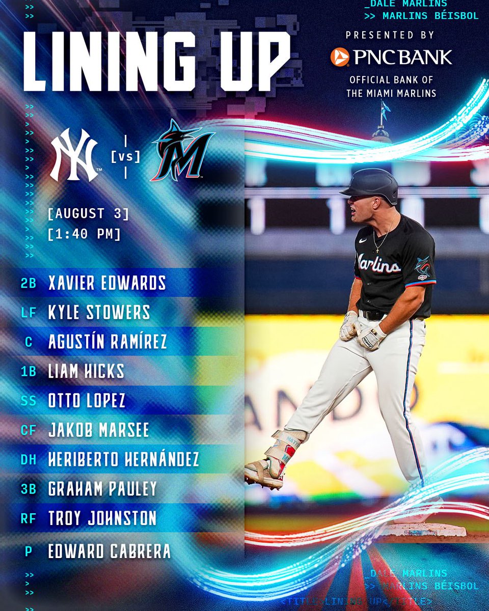 Miami Marlins (@marlins) on Twitter photo The finale.
🤝: <a href="/PNCBank/">PNC Bank</a>
📺: <a href="/FanDuelSN_FL/">FanDuel Sports Network Florida & Sun</a> , <a href="/FDSN_Marlins/">Marlins on FanDuel Sports Network</a>
👂: <a href="/MarlinsRadio/">Marlins Radio Network</a> , <a href="/FoxSports940/">Fox Sports 940 Miami</a>
⏰: 1:40 PM ET
🏟️: Roof status: CLOSED
#Marlinsbeisbol // marlins.com/tickets The finale.
🤝: <a href="/PNCBank/">PNC Bank</a>
📺: <a href="/FanDuelSN_FL/">FanDuel Sports Network Florida & Sun</a> , <a href="/FDSN_Marlins/">Marlins on FanDuel Sports Network</a>
👂: <a href="/MarlinsRadio/">Marlins Radio Network</a> , <a href="/FoxSports940/">Fox Sports 940 Miami</a>
⏰: 1:40 PM ET
🏟️: Roof status: CLOSED
#Marlinsbeisbol // marlins.com/tickets