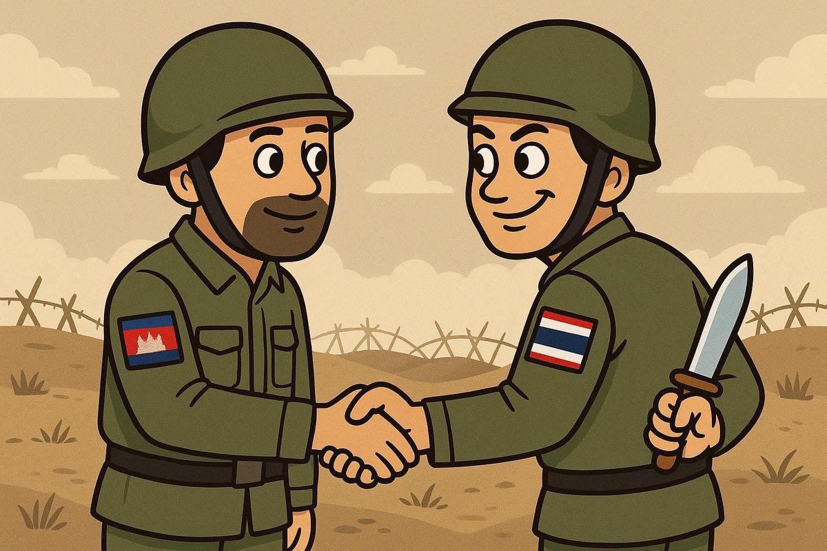 chharratha's tweet photo. It’s disgusting that we got dragged in to their political game; a game that cause both nation’s lost.
And again to satisfy a group of people, they risk their civilian who live a long the borderline to invade their Neighbour country.
#CambodiaNeedPeace https://t.co/jMQX19TNRV