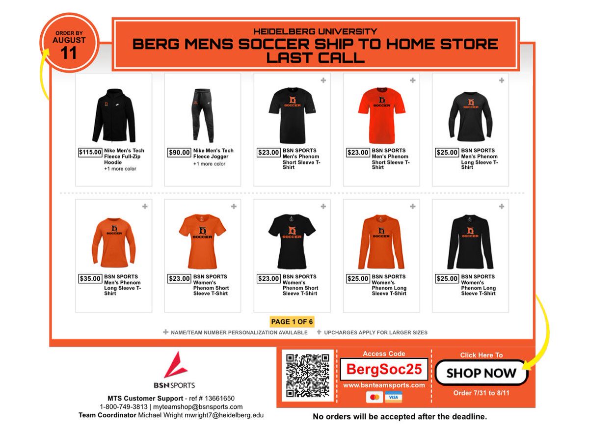 Team shop is open! Grab some gear and support the squad for the 2025 campaign! 

bsnteamsports.com/shop/BergSoc25
