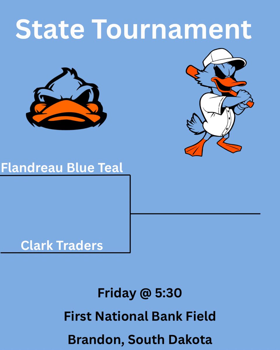 We kick off the state tournament Friday in Brandon against the Clark Traders! First pitch schedule for 5:30!