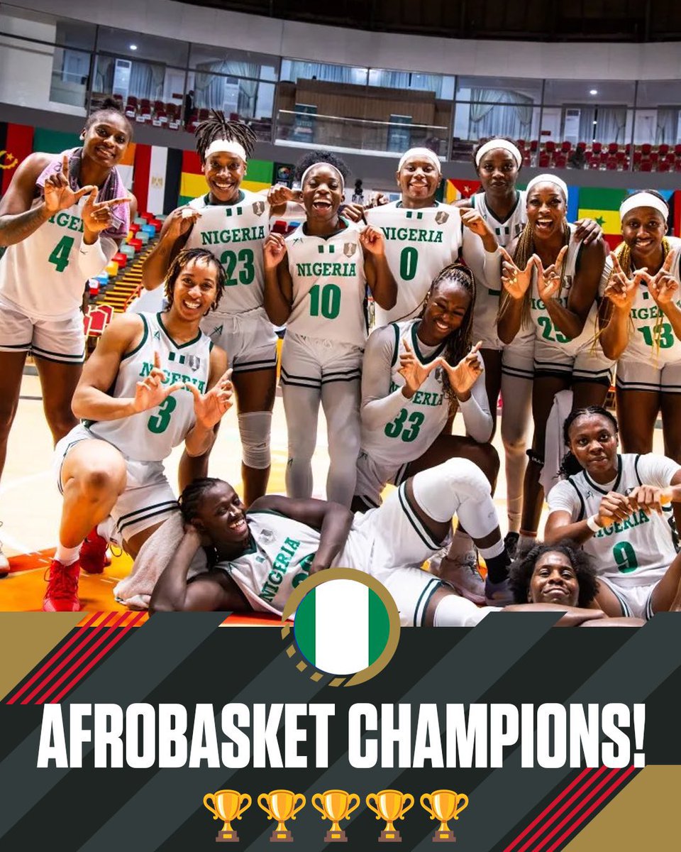 🚨Nigeria’s <a href="/DtigressNG/">DTigress</a> make history as they become the first team to win 5 consecutive #AfrobasketWomen championships, defeating Mali 78-64 to clinch their 7th continental title💫