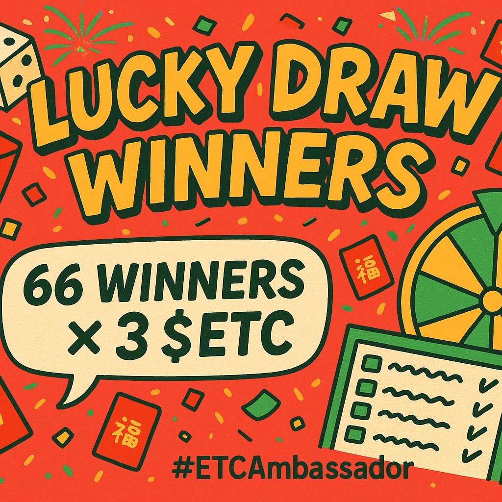 🎲 The moment you’ve been waiting for — it’s Lucky Draw time!
66 warriors. 3 $ETC each. 🧧

Among everyone who scored 40+ points in the #ETCAmbassador Sprint, we’ve randomly selected 66 winners to receive their reward.

Let’s see who made it 💚👇

#ETC #EthereumClassic