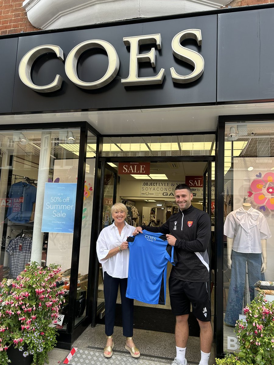 🤝 Coes of Felixstowe has extended their back of shirt sponsorship by displaying their logo on the new away kit for another season.

At Coes Felixstowe you’ll discover an ever-changing collection of menswear, womenswear, footwear, and accessories from big name brands such as