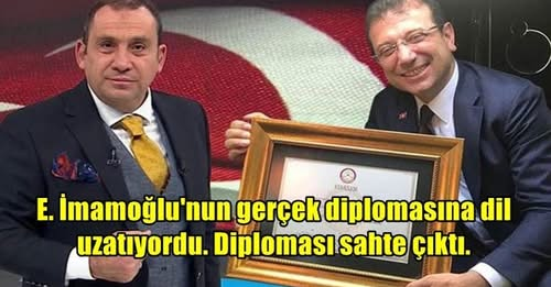 E. İmamoğlu'nun gerçek diplomasına dil uzatan düzenbazın, diploması sahte çıktı.
Hiç sınava bile girmeden kendine sahte diploma düzenletmiş.