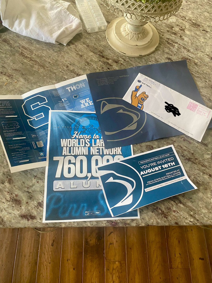 Great way to come home from Indiana with some mail from <a href="/PennStateSB/">Penn State Softball</a>! Thank you for the invite and brochure! WE ARE!! 🤍💙🦁<a href="/ABaggetta/">Adrianna Baggetta</a> <a href="/coach_crowell/">Clarisa Crowell</a> <a href="/mysha_sataraka/">Mysha Sataraka</a> <a href="/StarzGold/">StarzGold</a> @StarzGold_14u <a href="/CoachBrandon24/">Brandon Perks</a>