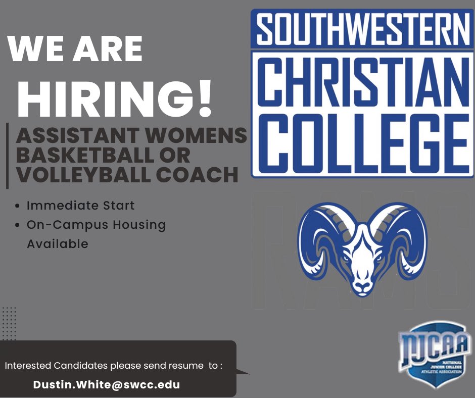We have an immediate opening available for assistant women’s basketball or assistant volleyball. On campus housing is connected (womens dorm) with the position! If interested please message me.