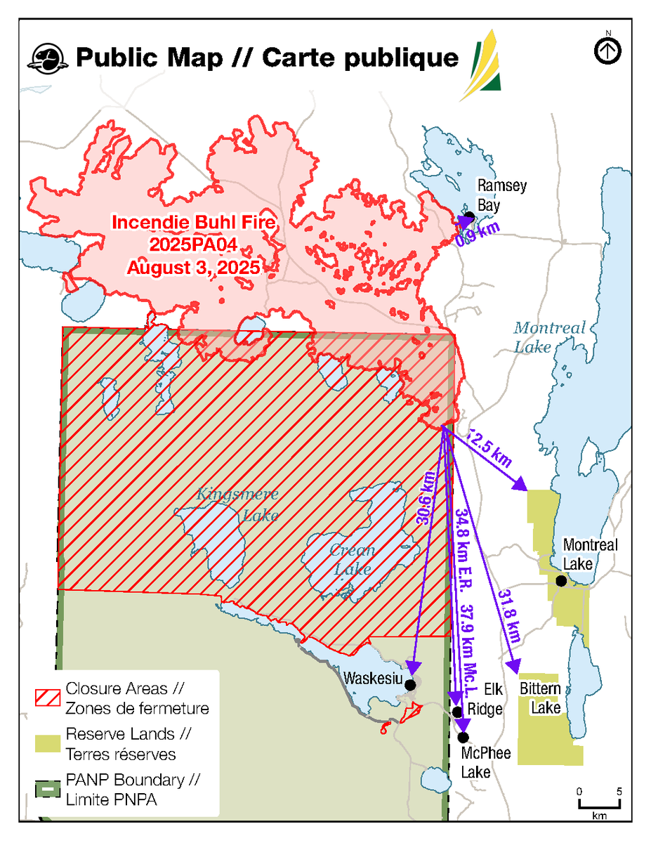 ** BUHL WILDFIRE UPDATE – August 3, 2025 – 13:30 pm CT **
For detailed, daily Buhl Wildfire updates: parks.canada.ca/panp-fire 
For the current status of communities impacted by the Buhl Wildfire, refer to the local jurisdiction. 
📸 June 30 2025
📸 June 29 2025