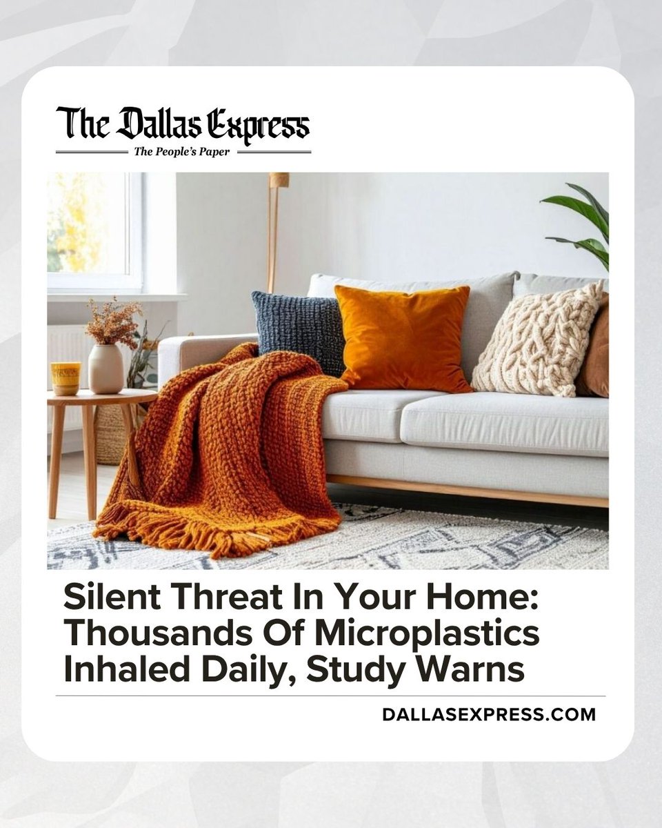 🫁 SHOCKING: Indoor air is LOADED with microplastics—68,000 tiny particles/day invade your lungs! 

From carpets to car interiors, plastics in homes &amp; gum are culprits. Study urges action: swap bottled water for filtered tap to cut exposure 90%!

dallasexpress.com/health/silent-…