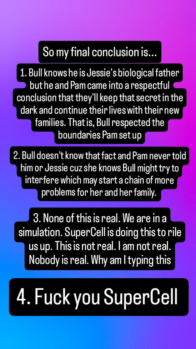 Authorthyunkno1's tweet photo. Greetings people this is my theory for the whole Bull x Pam fiasco. I posted this on Insta but thought why not show it here? (1/2) https://t.co/hvpWDuwKEL
