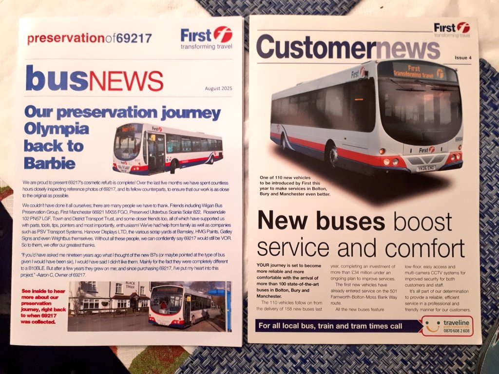 Ste_Jones75's tweet image. Many thanks to @First69217 for providing a feeder service from Manchester city centre to Halifax for the Pennines Heritage Bus Running Day.
Nice to receive this leaflet detailing 69217's journey. I dug out my old First Manchester leaflet from when these buses were new in service.