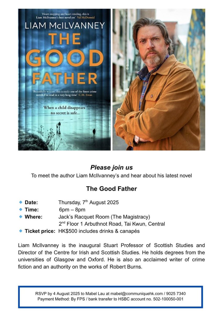 If you missed my Bute gig with the great JD Kirk today, fear not. You can catch me on Thursday for the final event on the 22-gig Good Father book tour. You’ll just have to go to Hong Kong…😉📚