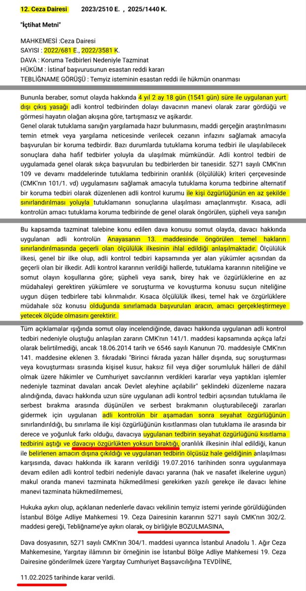 Yıllardır anlatıyorum ve <a href="/TCYargitay/">Yargıtay Başkanlığı</a> da itiraf etti:
4 yılı aşan yurt dışı yasağı artık "özgürlükten yoksun bırakma" suçudur.

Bunun yüz binlerce kişiye otomatik uygulandığını düşünün.

Üstüne
- günlük haftalık imza
- hudut şehirlerine gidememe vb'yi koyun.

Yaygın ve sistematik