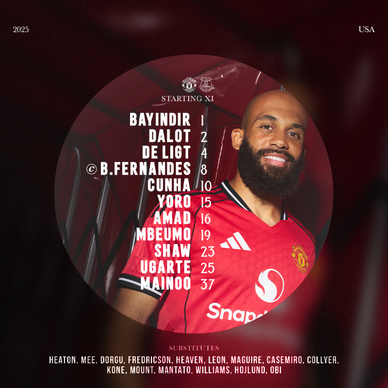 ManUtd's tweet photo. Both Bryan and Matheus are in our XI to face the Toffees 🤩

Watch the game against Everton LIVE on #MUTV 📺