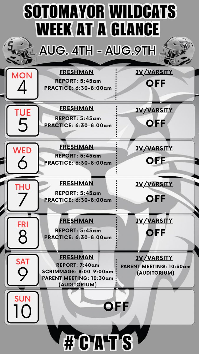 ‼️Football Practice Schedule‼️

#CATS #CTW25