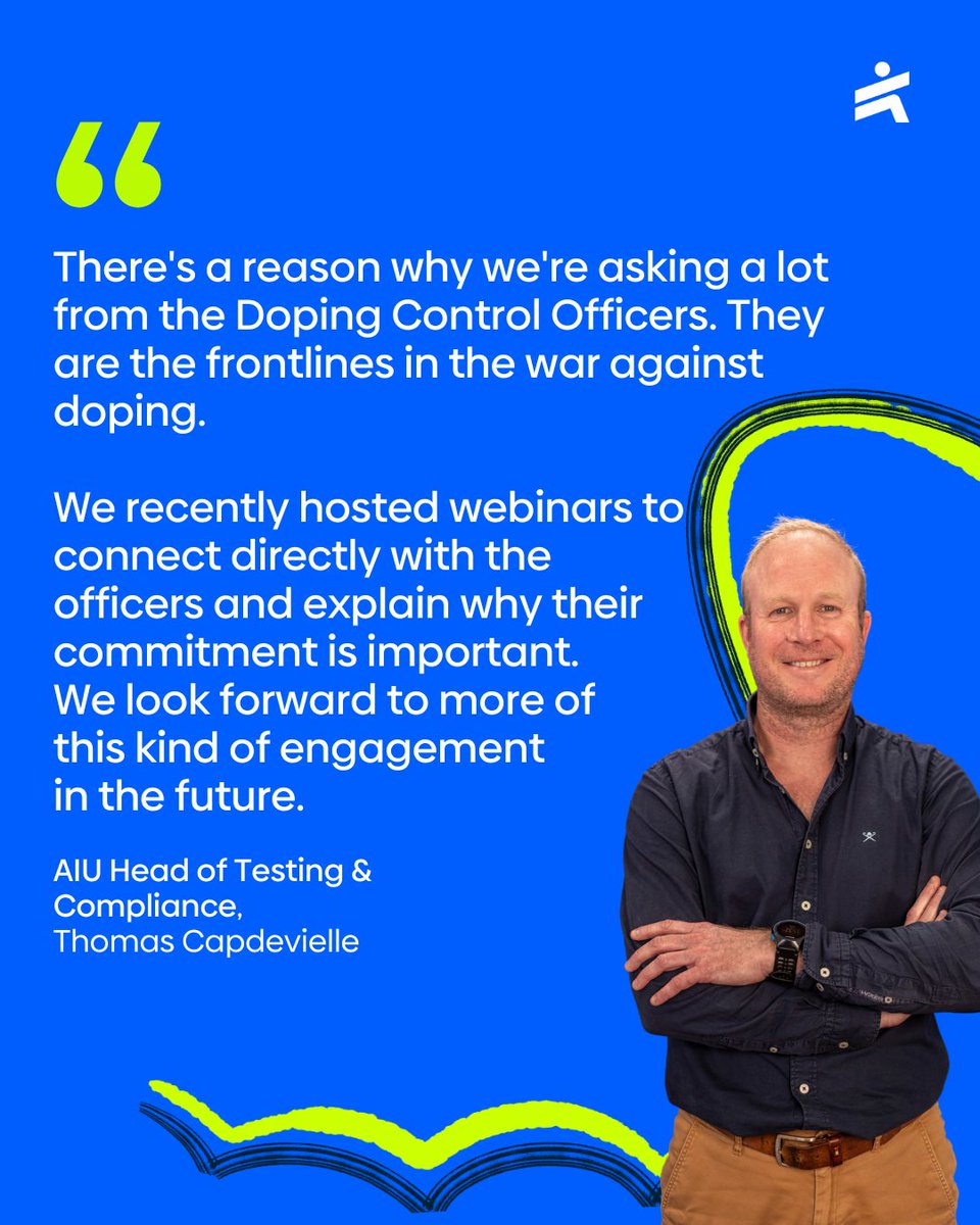 aiu_athletics's tweet image. Doping Control Officers are on the frontline in the fight for clean sport, employed by our key testing agency partners. We're engaging with DCOs directly via webinars to explain the 'why' behind their crucial commitment to effective, trustworthy testing.
#CleanSport #AntiDoping