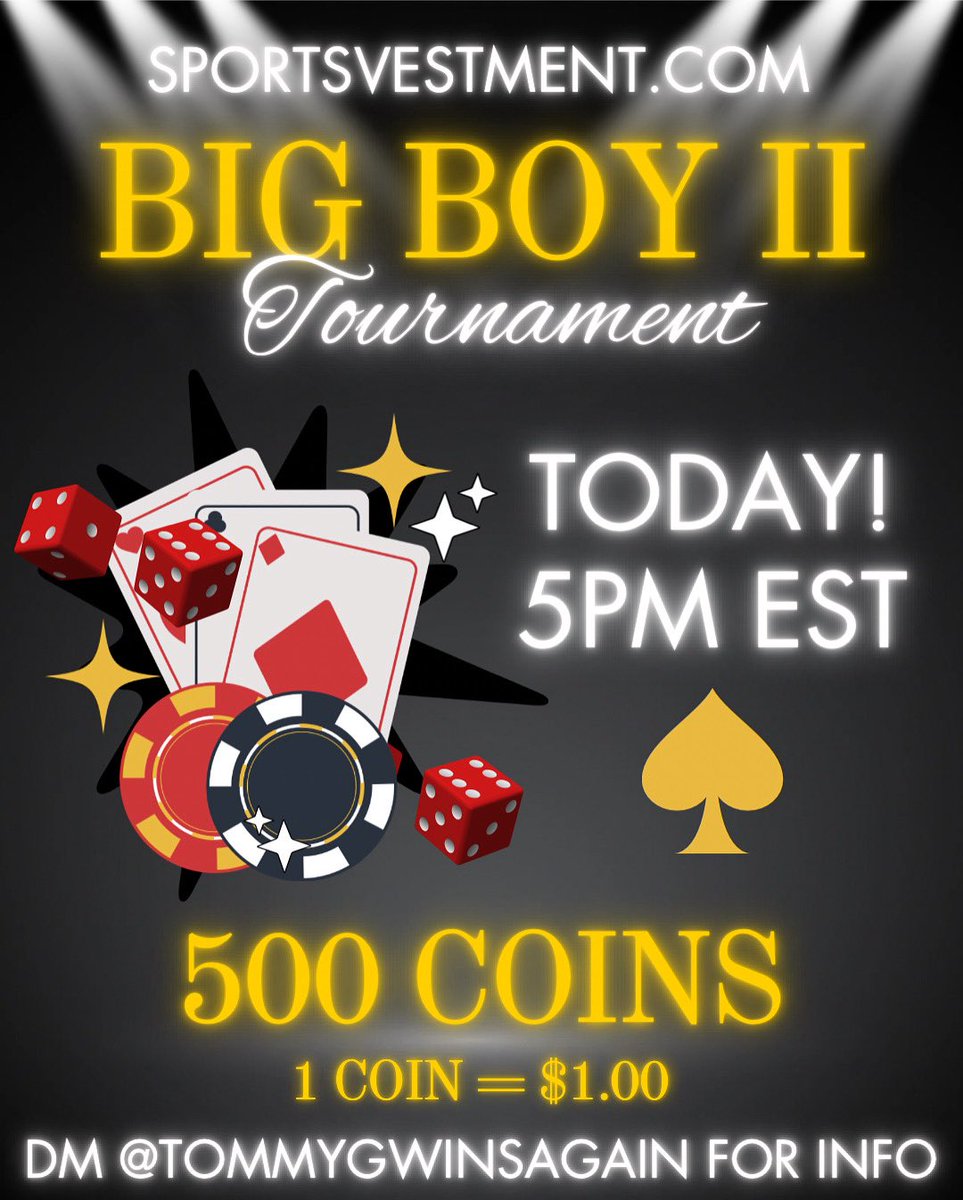 TommygWinsAgain's tweet image. 🚨@sportsvestment BIG BOY II TOURNAMENT STARTS IN 1 HOUR!!!

ABOUT TO GO 3 FOR 3 ON FINAL TABLES 

DM @BlackbeardBets_ OR @sportsvestment TO GET IN!