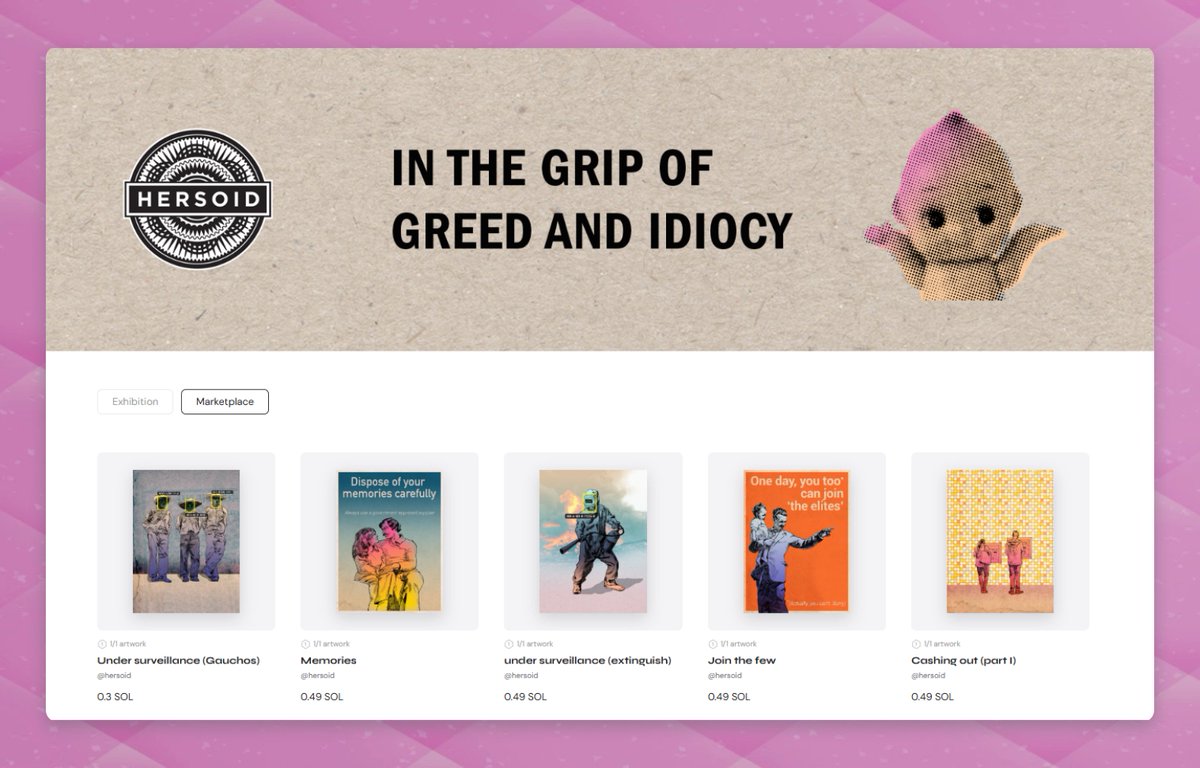 In the Grip of Greed and Idiocy / <a href="/hersoid/">HERSOID</a> 

Exhibition LIVE on mallow!

This new collection was made for HERSOID’s recent NYC show, blending deadpan humour, dystopian edge, and surreal precision, always having one eye trained on the contradictions of modern life.

Have you