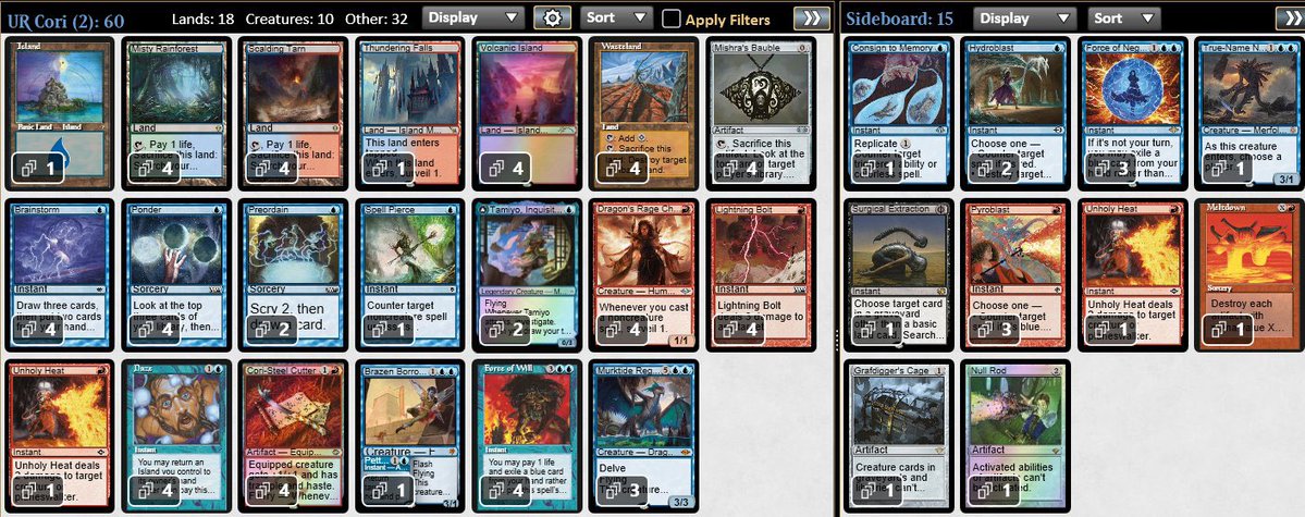 Legacy Showcase Challenge
UR Tempo

LWL/UR Tempo
LWW/WG Depth
WW_/WR Initiative
LL_/UB Reani
2-2drop